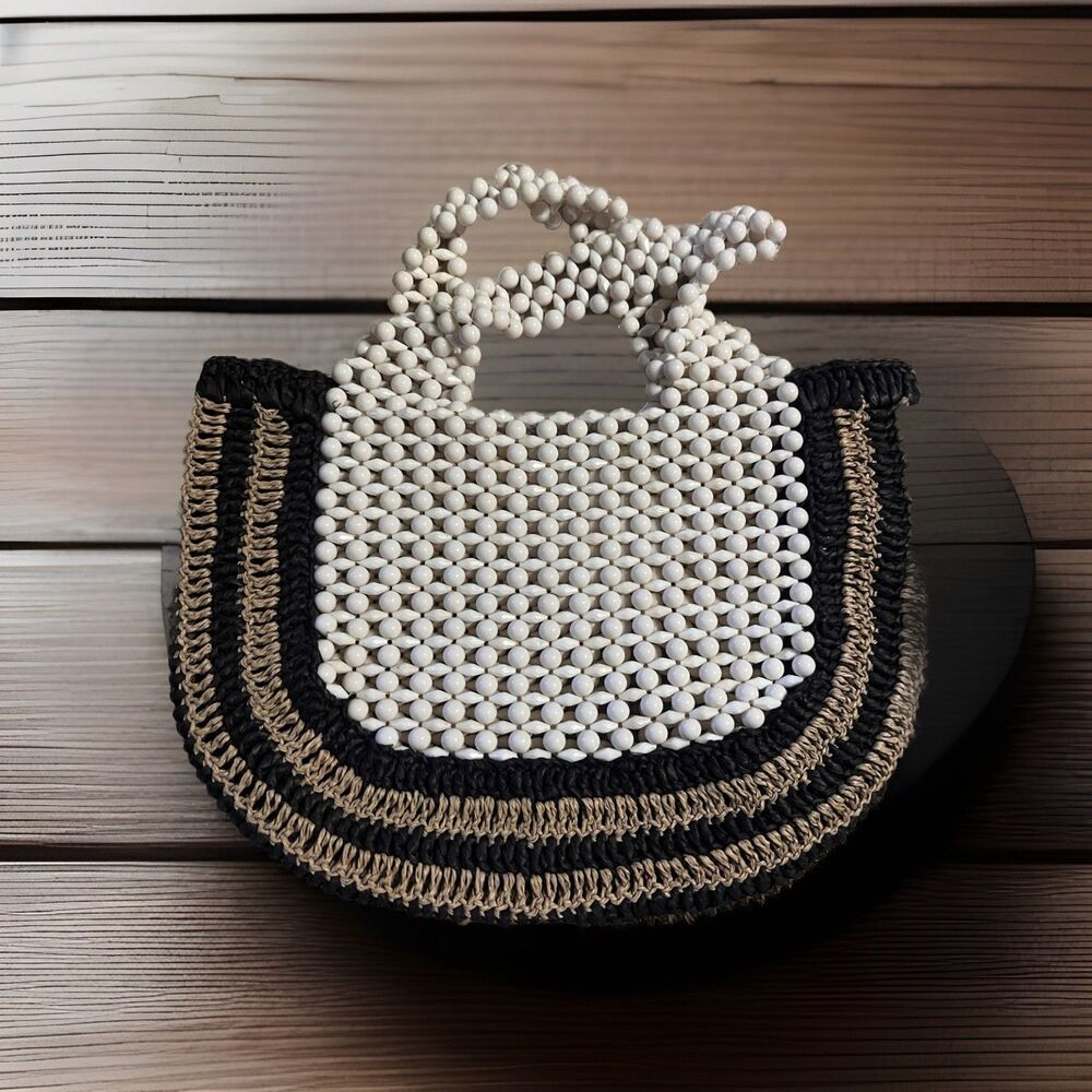 Beaded Anthropologie Cabana Tote Halfmoon Handbag Cottagecore Coastal GDaughterc